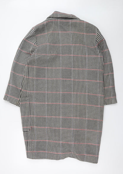 Zara Woman Grey Checked Long Overcoat Lined Coat Size L