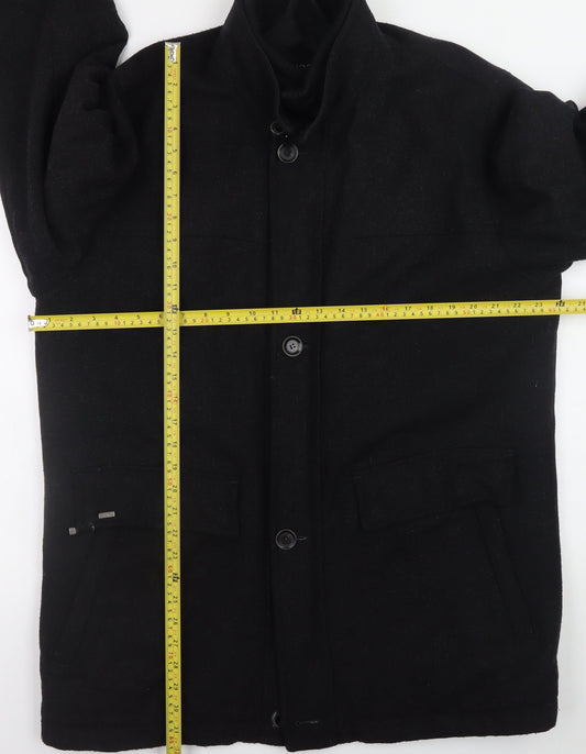 Bugatti Men's Black Wool Cashmere Overcoat 40R Waterproof Classic
