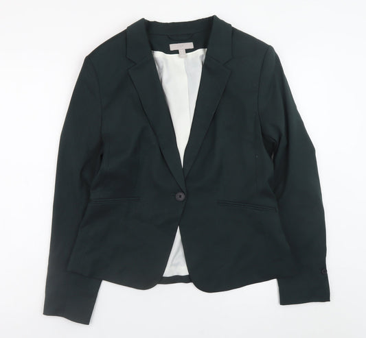 H&M Women Black Blazer UK 14 Classic Single-Breasted Jacket