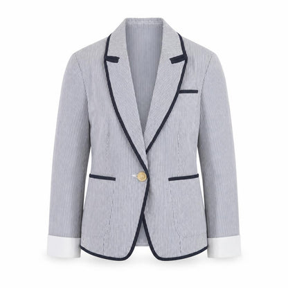 New Look Women's Blue Striped Blazer UK 8 Slim Fit Classic Style