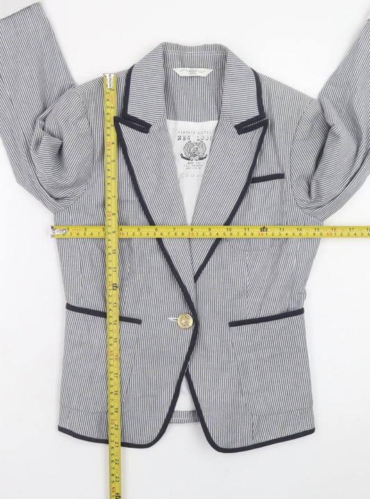 New Look Women's Blue Striped Blazer UK 8 Slim Fit Classic Style