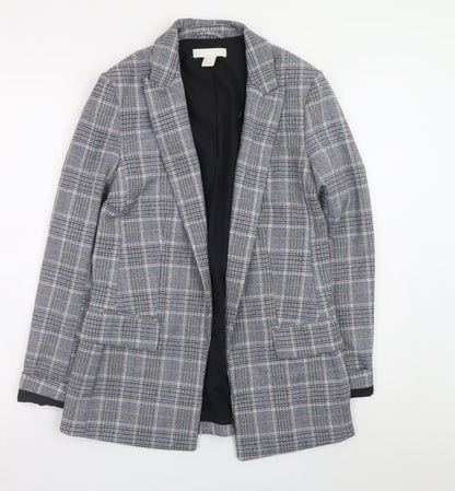 H&M Womens Grey Check Blazer Jacket Size 6 Plaid Single Breasted