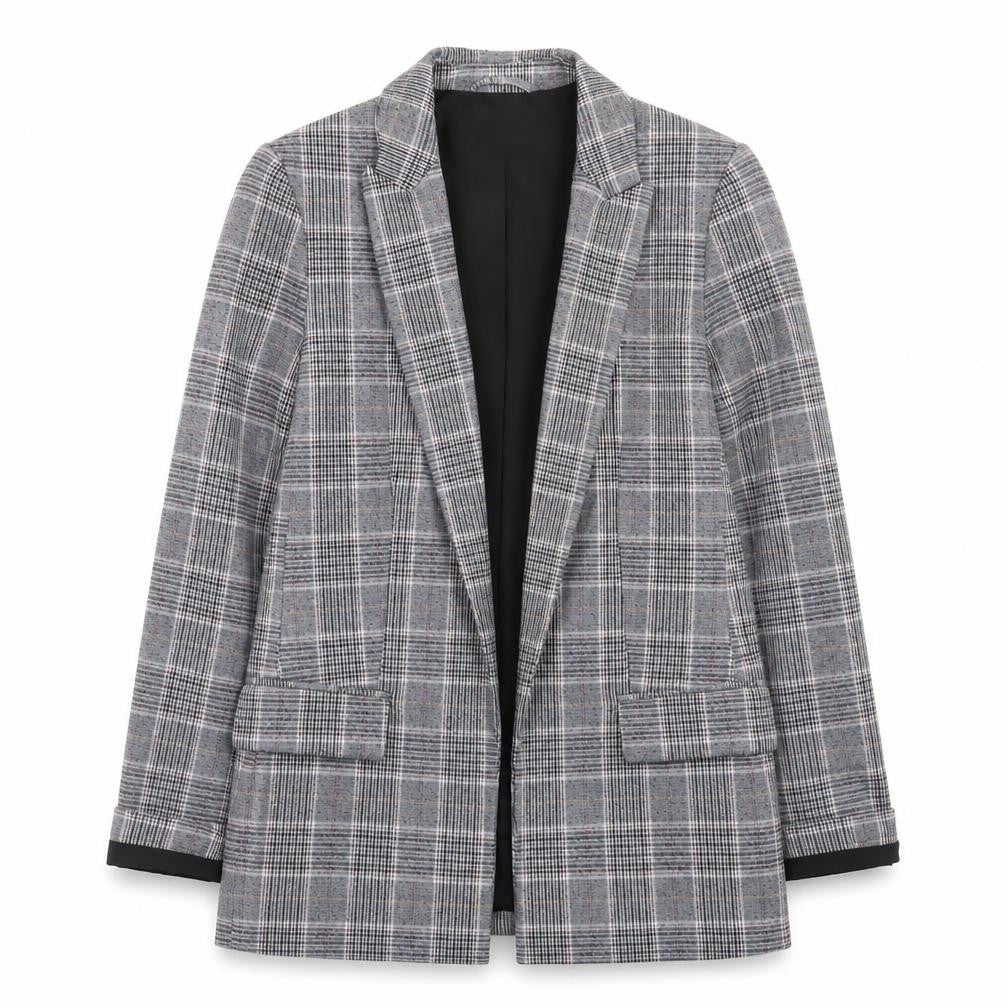 H&M Womens Grey Check Blazer Jacket Size 6 Plaid Single Breasted