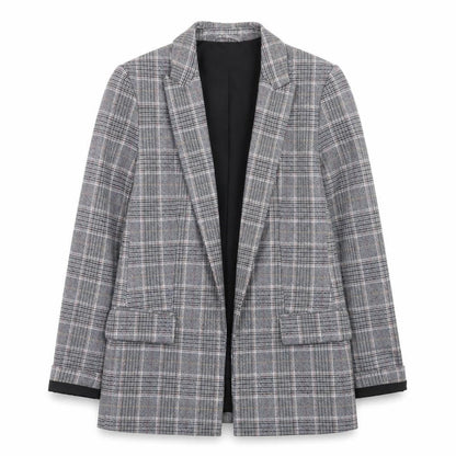 H&M Womens Grey Check Blazer Jacket Size 6 Plaid Single Breasted