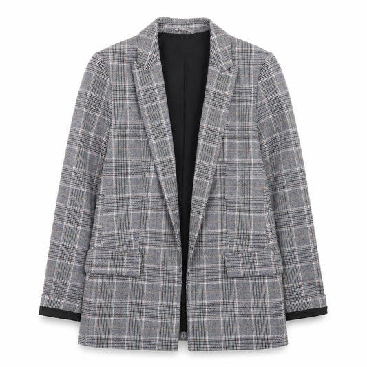 H&M Womens Grey Check Blazer Jacket Size 6 Plaid Single Breasted