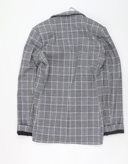 H&M Womens Grey Check Blazer Jacket Size 6 Plaid Single Breasted