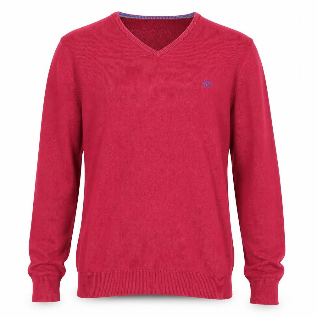 Front view of Crew Clothing Men's Red V-Neck Cotton Cashmere Jumper XL