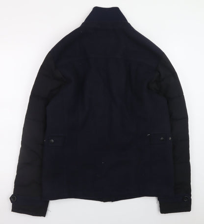 Open Men Navy Blue Wool Blend Bomber Jacket Size M Classic Mid-Length