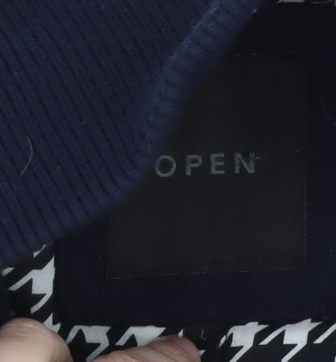Open Men Navy Blue Wool Blend Bomber Jacket Size M Classic Mid-Length