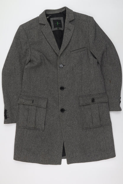 Jasper Conran Men's Grey Herringbone Wool Blend Overcoat M