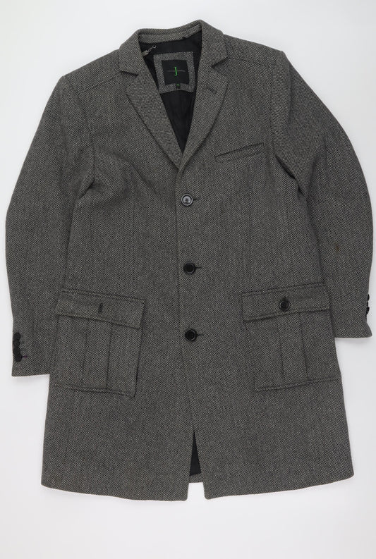 Jasper Conran Men's Grey Herringbone Wool Blend Overcoat M