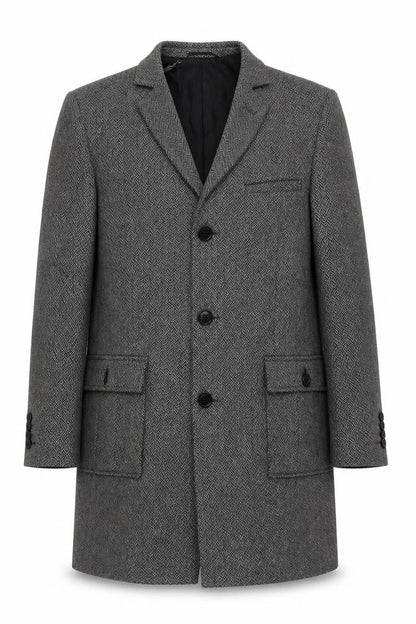 Jasper Conran Men's Grey Herringbone Wool Blend Overcoat M
