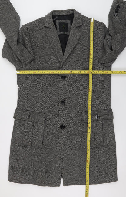 Jasper Conran Men's Grey Herringbone Wool Blend Overcoat M