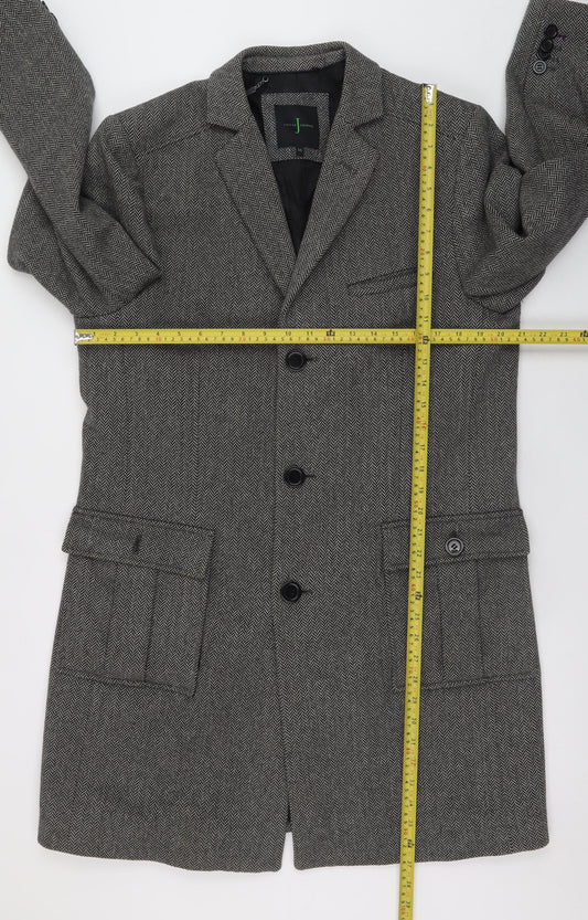 Jasper Conran Men's Grey Herringbone Wool Blend Overcoat M
