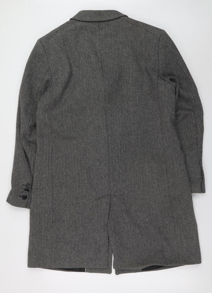 Jasper Conran Men's Grey Herringbone Wool Blend Overcoat M