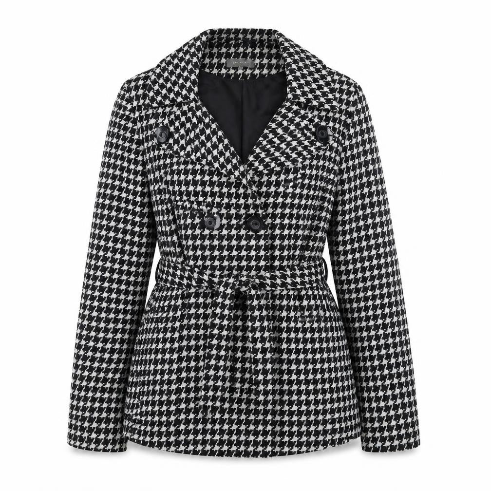 Et Vous Women's Black Houndstooth Belted Trench Coat Size 14