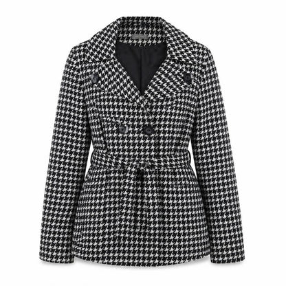 Et Vous Women's Black Houndstooth Belted Trench Coat Size 14
