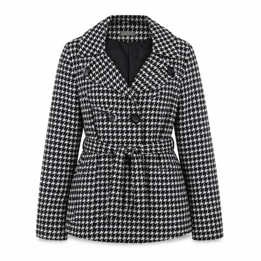 Et Vous Women's Black Houndstooth Belted Trench Coat Size 14