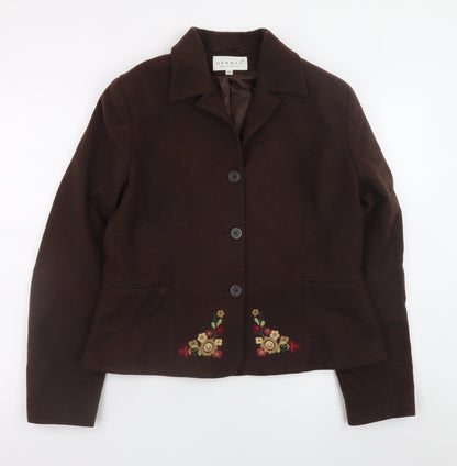 Hennes Women Brown Wool Blend Embroidered Blazer Jacket Size 16