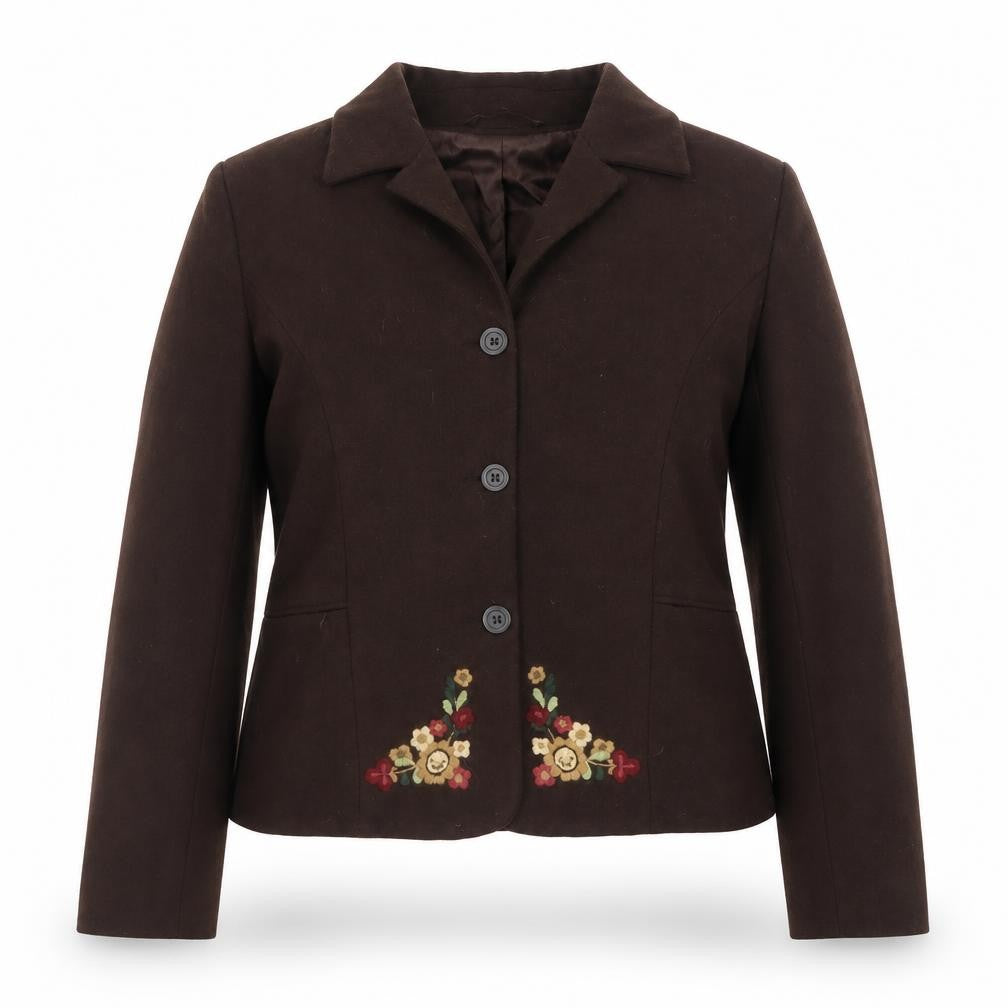 Hennes Women Brown Wool Blend Embroidered Blazer Jacket Size 16