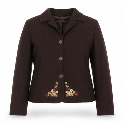 Hennes Women Brown Wool Blend Embroidered Blazer Jacket Size 16