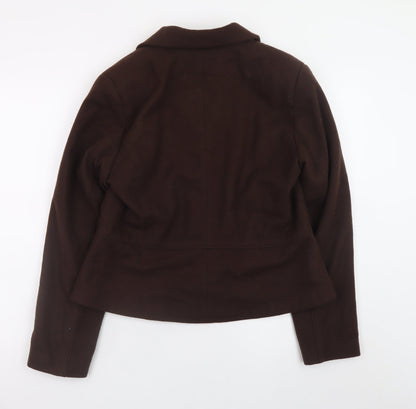 Hennes Women Brown Wool Blend Embroidered Blazer Jacket Size 16