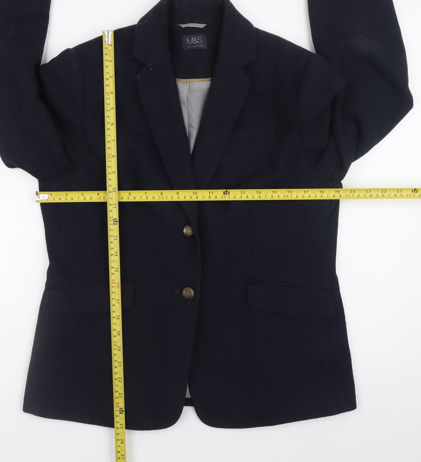 Marks and Spencer Womens Blue Wool Blend Blazer Jacket UK 14