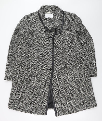 Windsmoor Women's Black Herringbone Wool Blend Mid-Length Overcoat Size 18