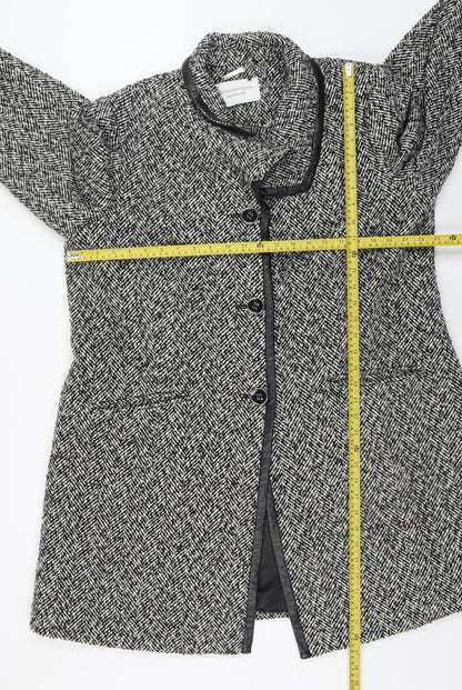 Windsmoor Women's Black Herringbone Wool Blend Mid-Length Overcoat Size 18