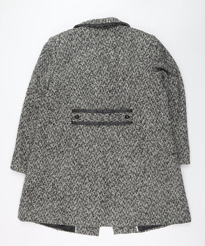 Windsmoor Women's Black Herringbone Wool Blend Mid-Length Overcoat Size 18