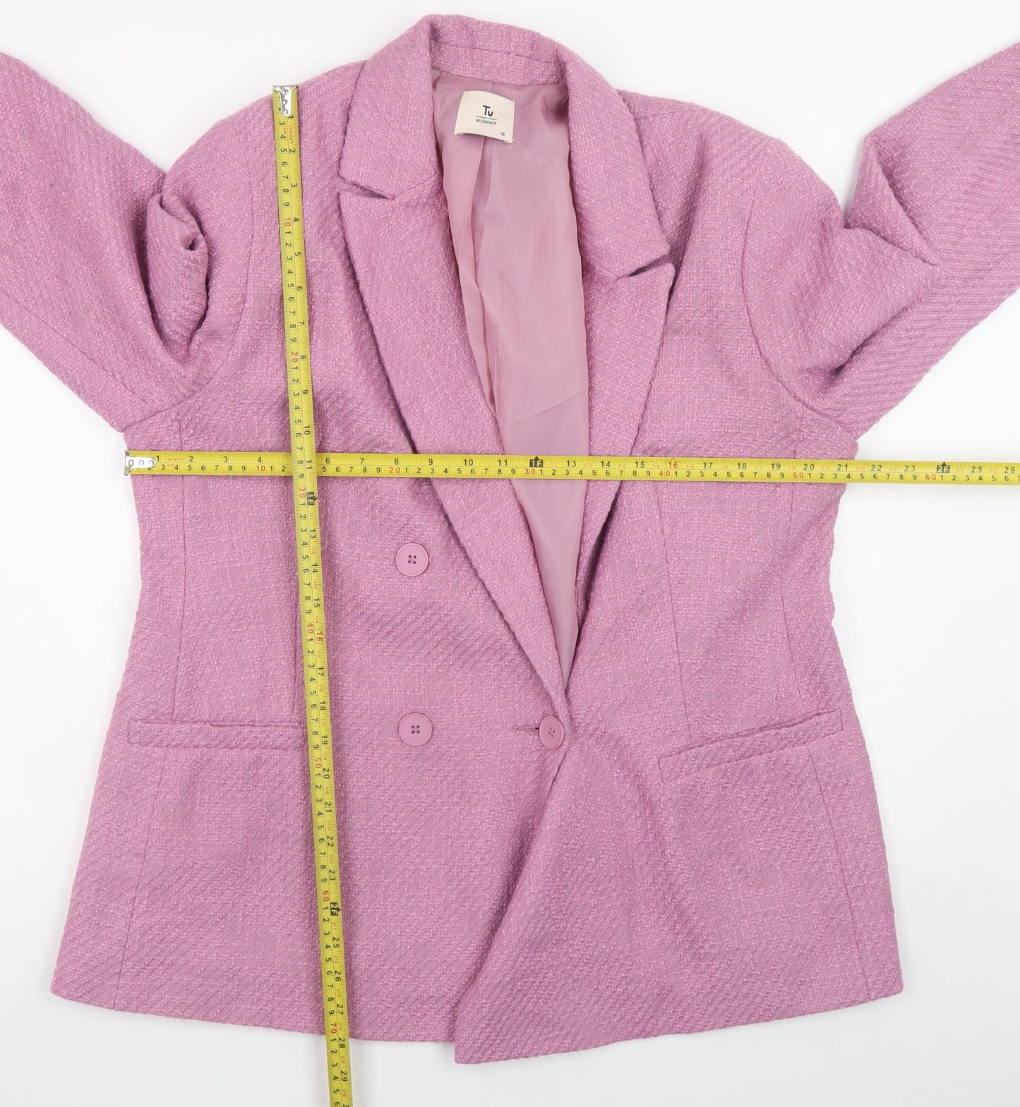 Tu Women’s Pink Double Breasted Blazer Jacket Size 18 Polyester