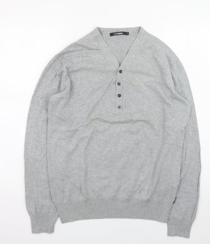 Peter Werth Men's Grey Cotton Henley Jumper Size M