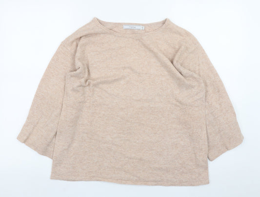 Fransa Womens Beige Wool Blend Boat Neck Pullover Jumper XS