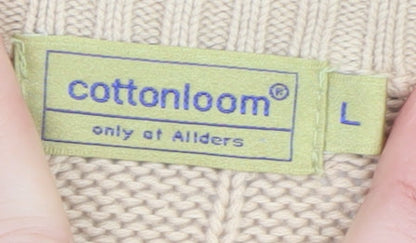 Mens UK Size L Cottonloom Beige Pullover Jumper