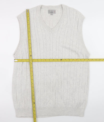Marks and Spencer Men Ivory Cable Knit Cotton Vest L