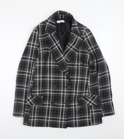 Primark Women's Black Check Blazer Size 12 Classic Lined Workwear Jacket
