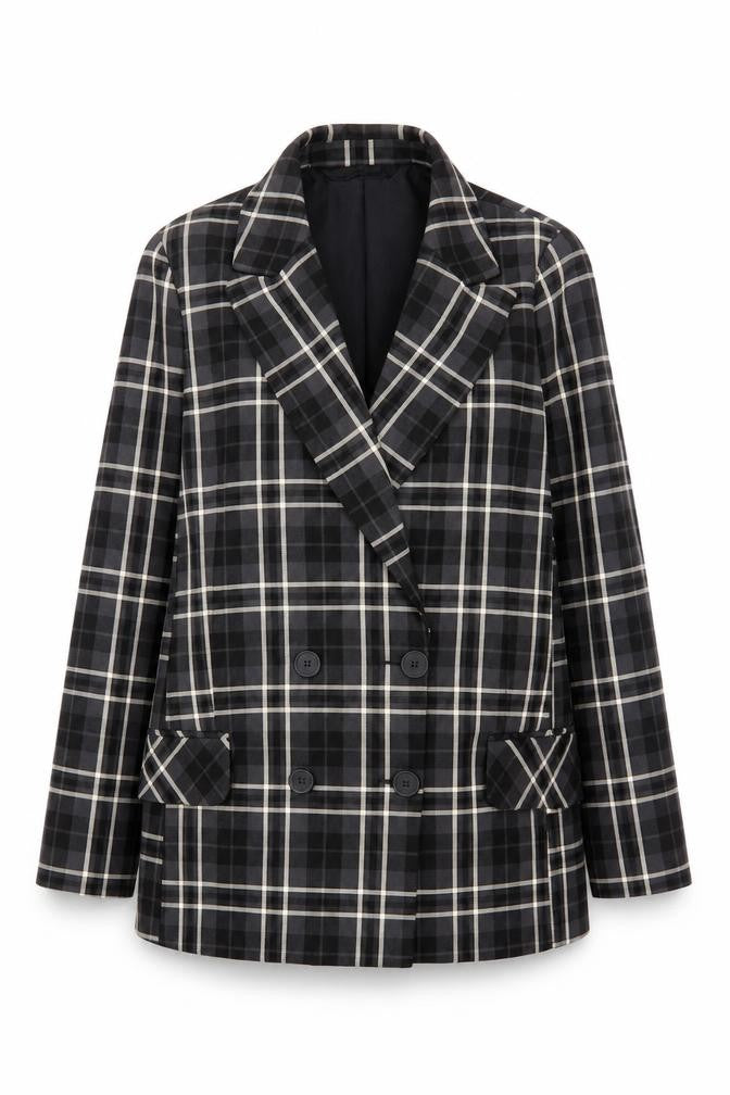 Primark Women's Black Check Blazer Size 12 Classic Lined Workwear Jacket