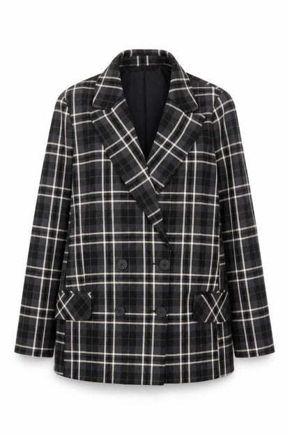 Primark Women's Black Check Blazer Size 12 Classic Lined Workwear Jacket