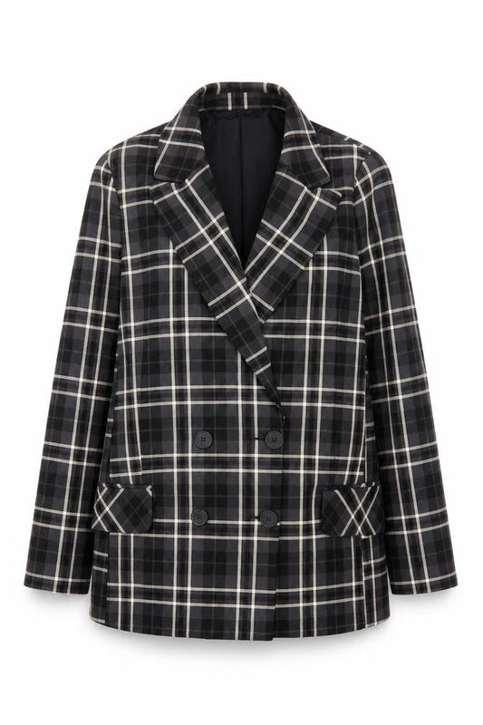 Primark Women's Black Check Blazer Size 12 Classic Lined Workwear Jacket