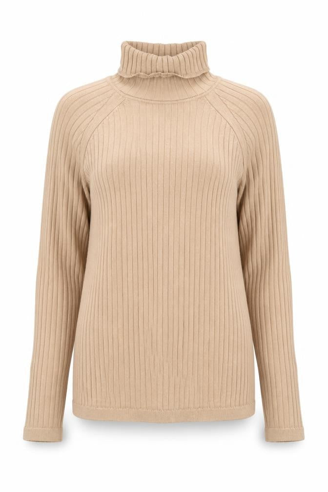 Next Women Beige Ribbed Roll Neck Jumper Large Viscose Cotton Blend