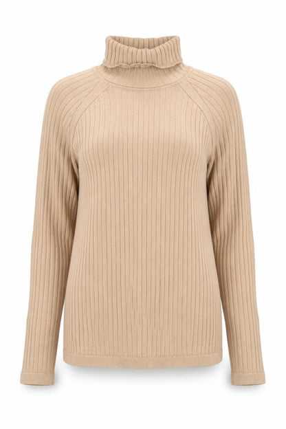 Next Women Beige Ribbed Roll Neck Jumper Large Viscose Cotton Blend