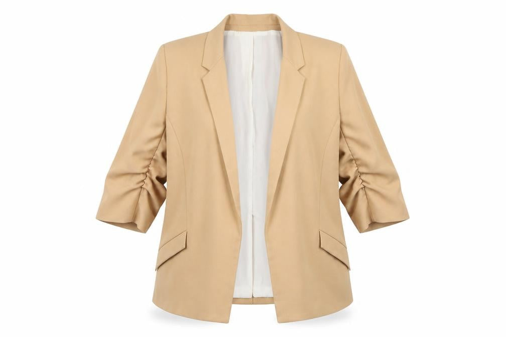 River Island Women Beige Blazer Size 16 Classic Mid-Length Jacket
