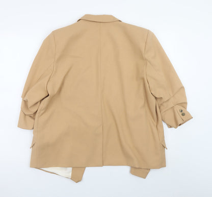 River Island Women Beige Blazer Size 16 Classic Mid-Length Jacket