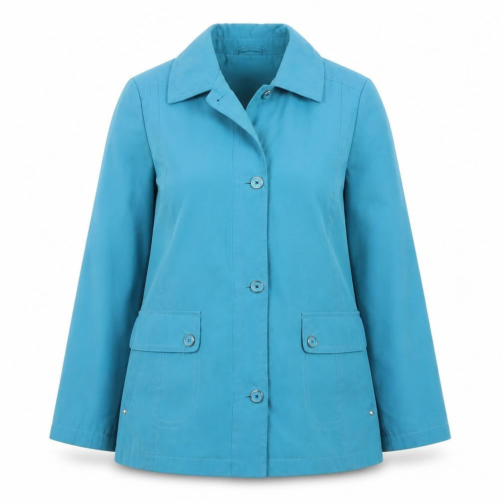 EWM Women Blue Size 14 Mid-Length Button Jacket