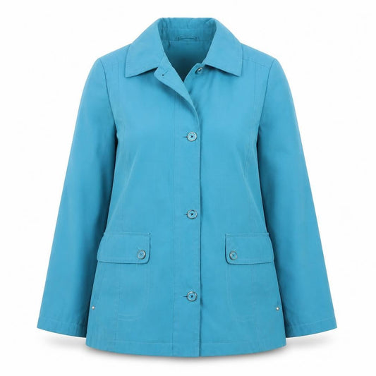 EWM Women Blue Size 14 Mid-Length Button Jacket