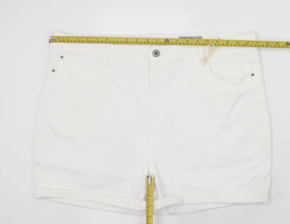 Marks and Spencer Women's White Chino Shorts Size 22 Stretch Cotton Blend