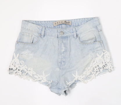 Denim Co Women’s Light Blue Lace Trim Denim Hot Pants Shorts Size 10