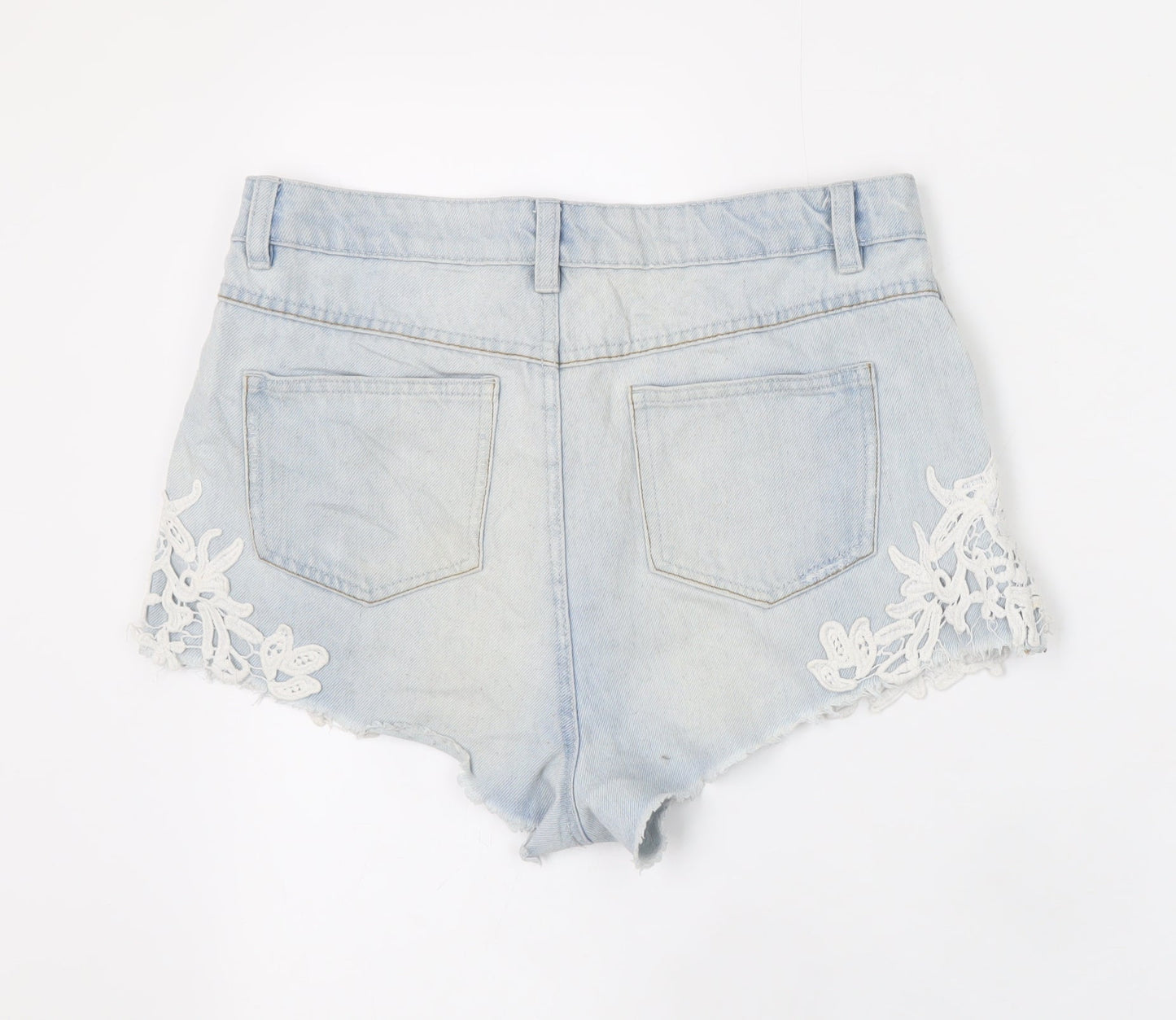 Denim Co Women’s Light Blue Lace Trim Denim Hot Pants Shorts Size 10