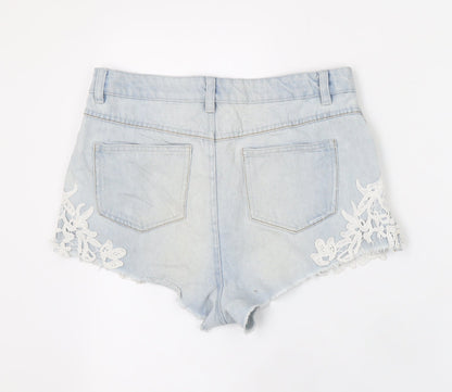 Denim Co Women’s Light Blue Lace Trim Denim Hot Pants Shorts Size 10