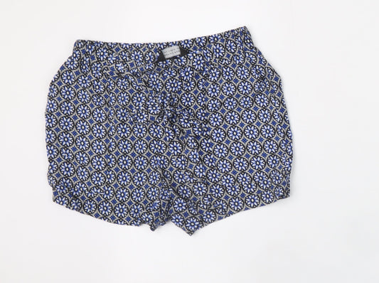Dorothy Perkins Women Blue Geometric Viscose Paperbag Shorts Size 6